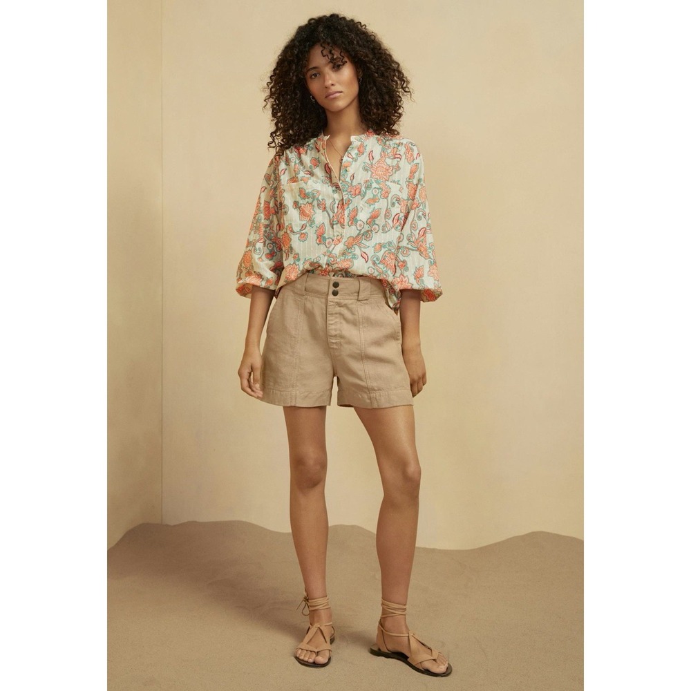 Wrap London Contrast-fabric shorts TENCEL lyocell & linen Sand Size 6 NWT